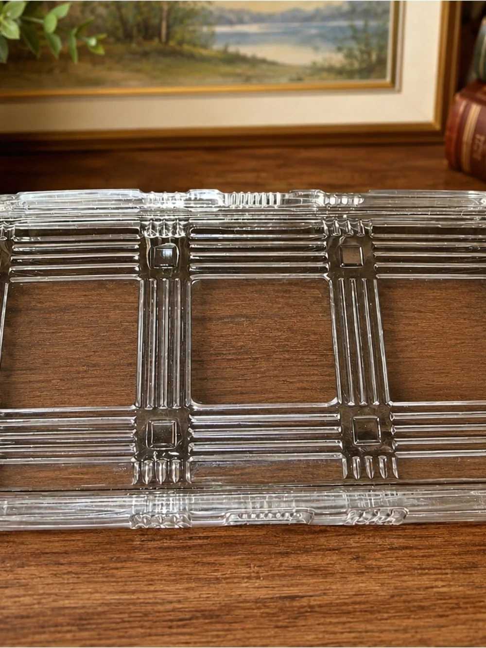 Vintage Clear Pressed Glass Refrigerator Dish w/ Lid Art Deco